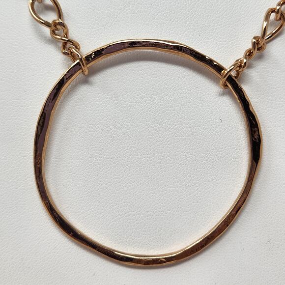 Express Rose Gold Tone Hammered Ring Pendant Chain Necklace Fashion Jewelry - Picture 2 of 5